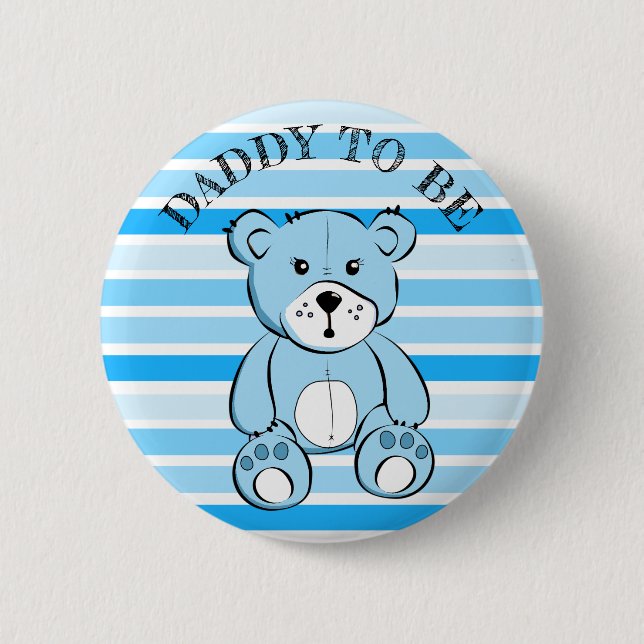 Papi para ser azul Teddy Bear botón Baby Shower (Anverso)