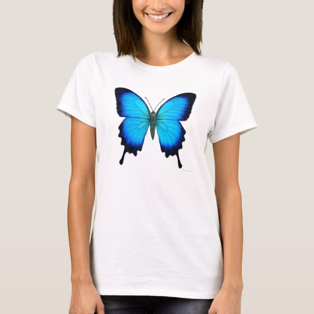 Papilio Ulysses Mariposa Señoras Camisa de Cultivo (Anverso)