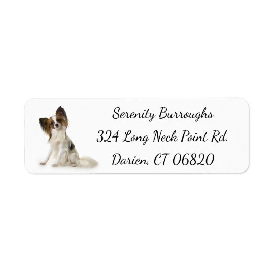 Papillon Brown y perro de perrito blanco Etiqueta De Remite
