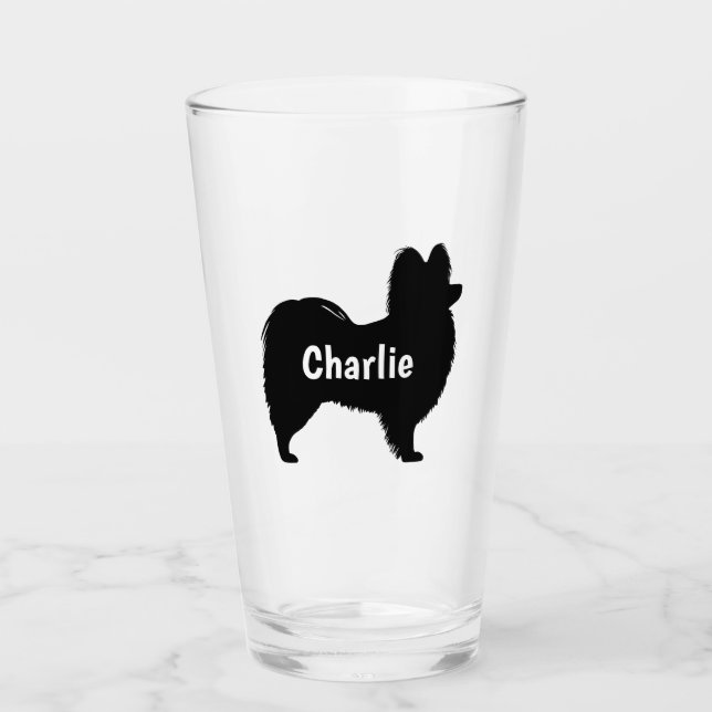 Papillon Dog Silhouette Personalizado Vidrio Bebid (Anverso)