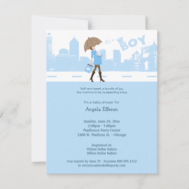 Paquete azul de invitación de Baby Shower de la (Anverso)