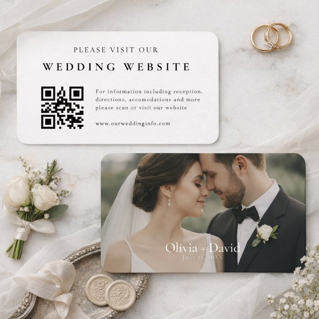 Paquete de 100 Tarjetas Elegantes de Sitio Web de  (Elegant wedding website QR code card with matching photo save the date)