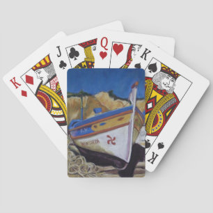 Paquete de cartas de juego, barco pesquero de alga