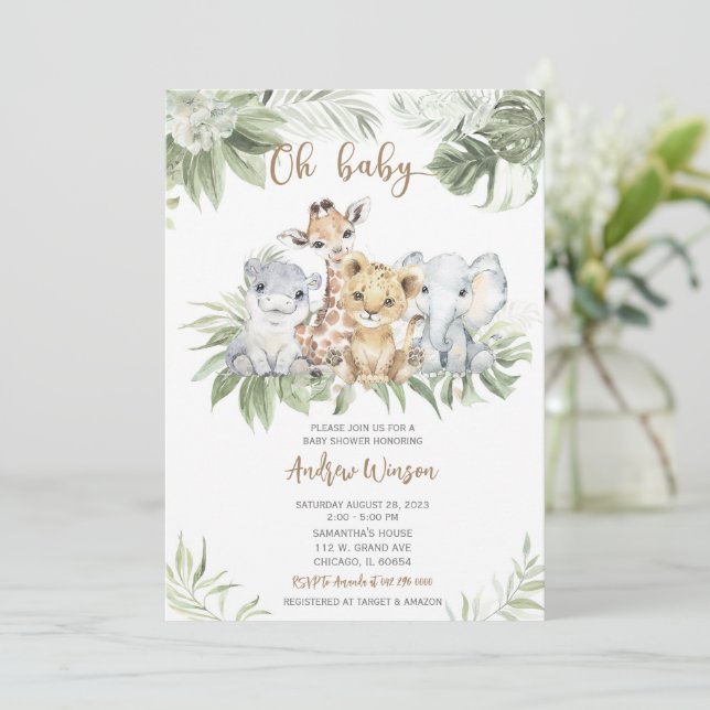 Paquete de invitación Safari Baby Shower Boy (Anverso de pie)