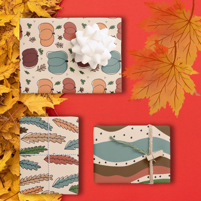 Paquete de papel de envoltura en temporada de otoñ (Autumn Season abstract retro wrapping paper set)
