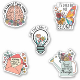 Paquete de Pegatina de Salud Mental Floral Motivac
