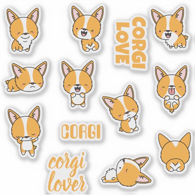 Paquete de pegatina para perros corgi (Anverso)