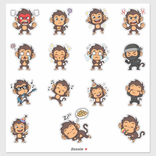 Paquete de pegatinas de emoji de mono lindo (Hoja)