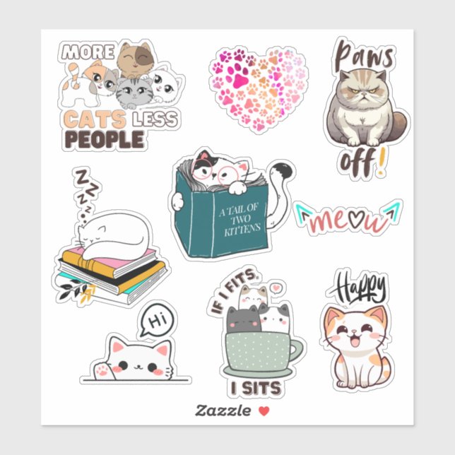 Paquete de Pegatinas vinícolas de Cat kawaii lindo (Hoja)