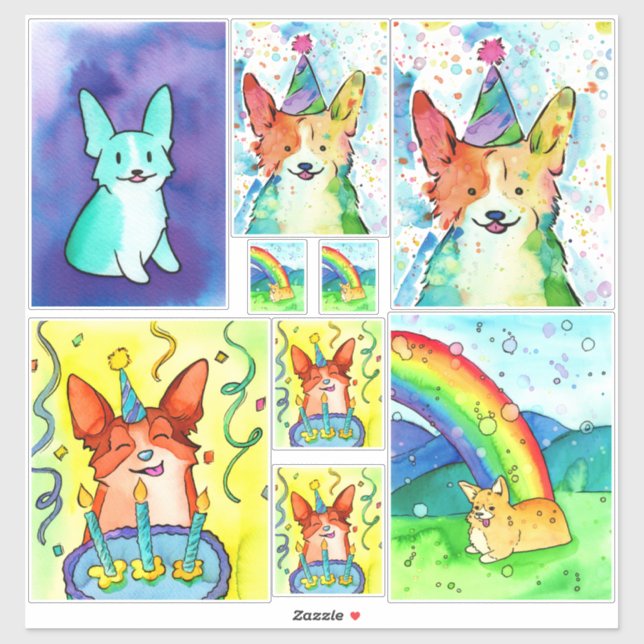 Paquete Pegatina Corgi de color acuático (Hoja)