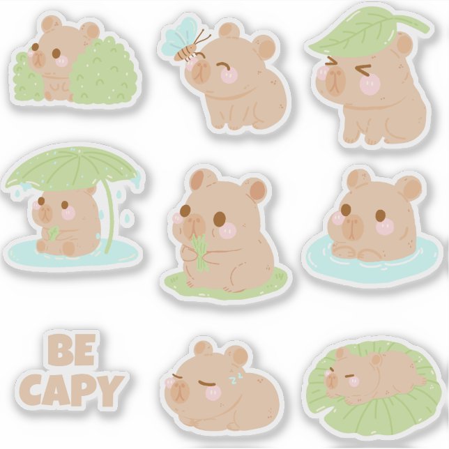 Paquete pegatina Cute kawaii Capybara (Anverso)
