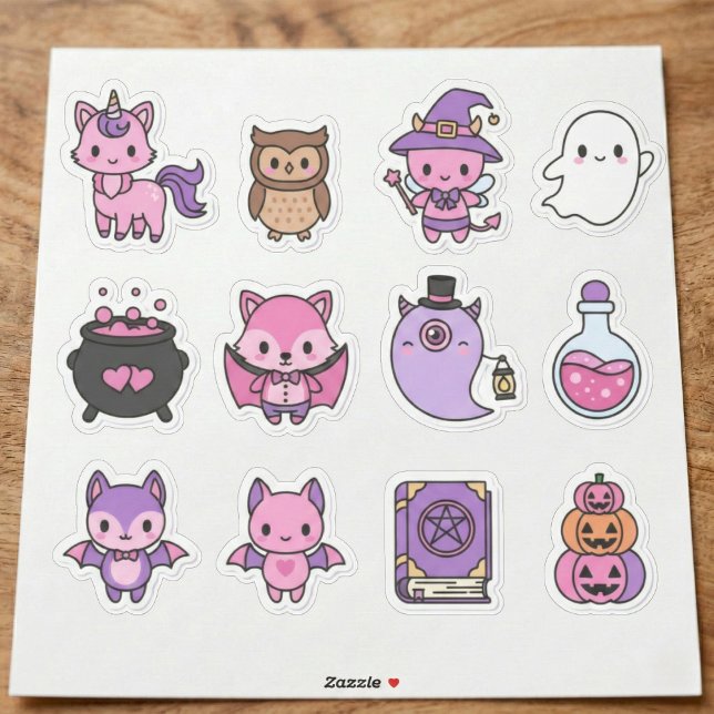 Paquete Pegatina de Halloween rosa y morado de Kaw (Cheerful pastel creatures for your belongings.)