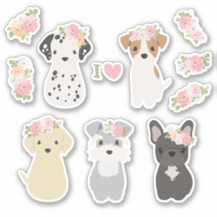 Paquete Pegatina de perros con flores