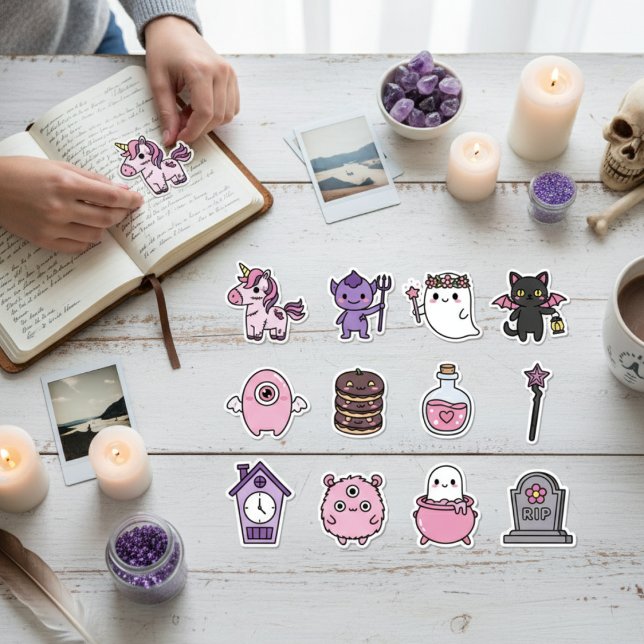 Paquete Pegatina Mystical Pastel Haunts (Enchanted Unicorns & Spooky Cute Monsters)