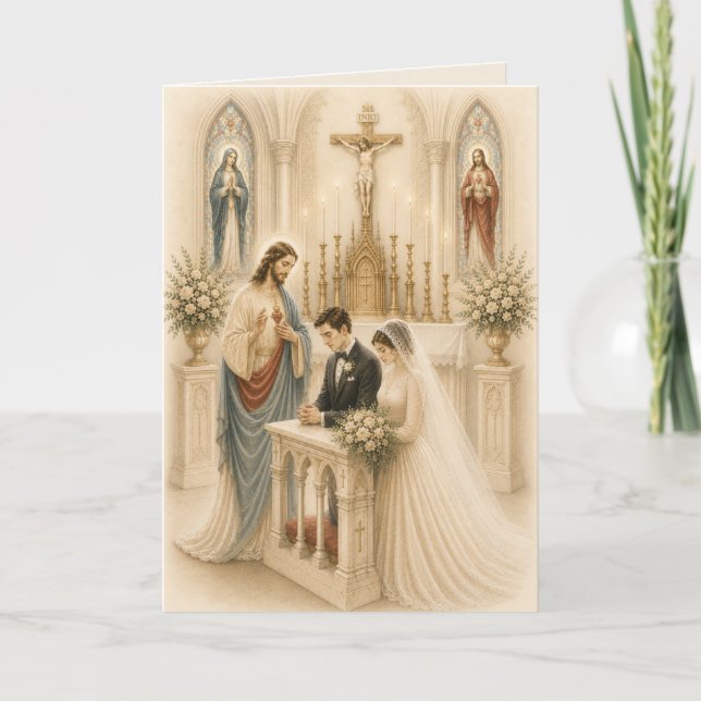 Paquetes de 10 tarjetas de boda católicas tradicio (Anverso)