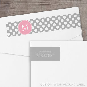 Paquetes de polka rosa y gris pastel con monograma