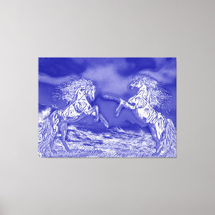 Par de caballos en azul y blanco V2 Impresión en l