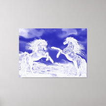 Par de caballos en azul y blanco V4 impresión en l
