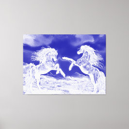 Par de caballos en azul y blanco V4 impresión en l