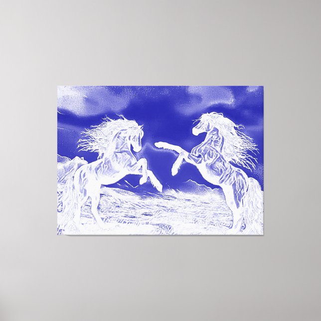 Par de caballos en azul y blanco V4 impresión en l (Anverso)