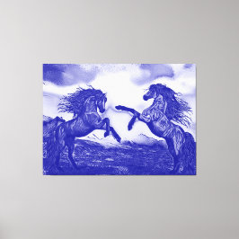 Par de caballos en impresión de lienzo V1 azul y b