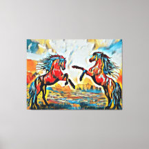 Par de caballos en la impresión de lienzo de estil