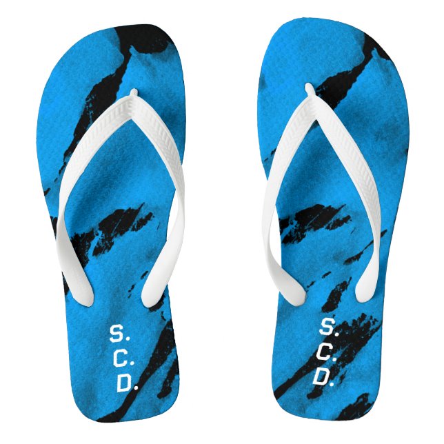 Par de chanclas personalizadas azul negro cepillad (Plantilla)
