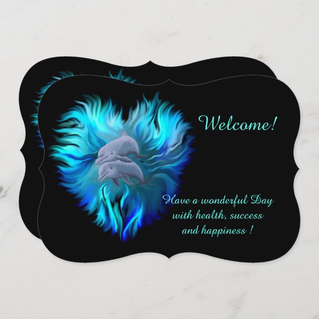 Par de delfines , añadir tu invitación de texto (Anverso / Reverso)