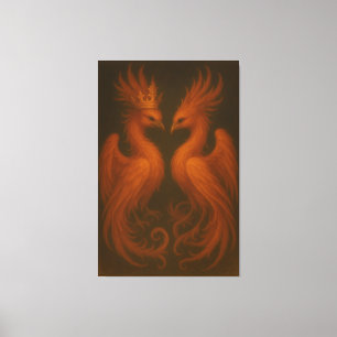 Par de Fénix Dorados Reales · Lujo Canvas de Arte