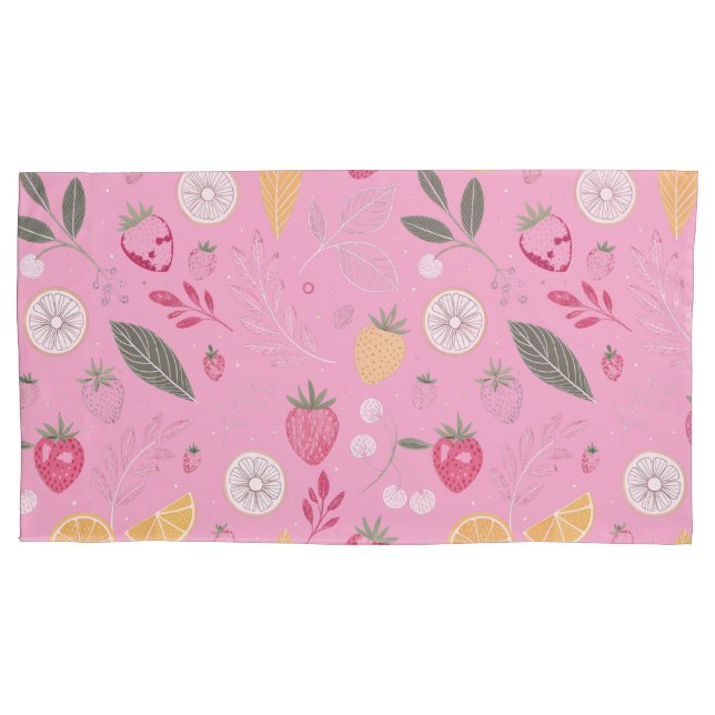 Par de fundas de almohada King Size de Fresa Rosa  (Anverso-izquierdo)