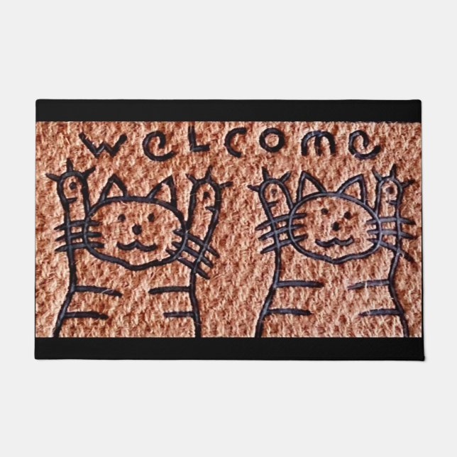 Par de gatos amistosos Alfombra de Bienvenida (Anverso)