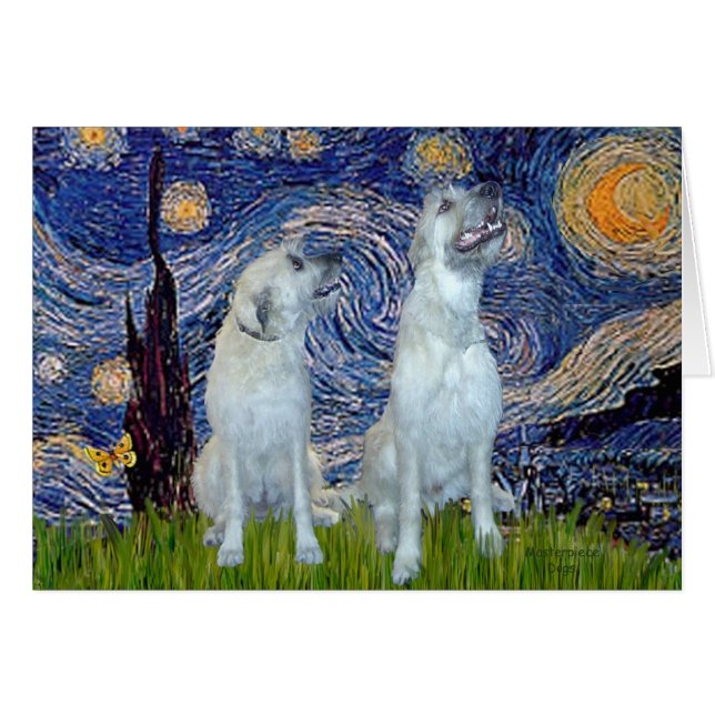 Par de lobo irlandés - Noche estrellada (Anverso (Horizontal))