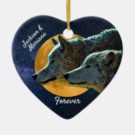Par de lobo y adorno cerámico de luna llena