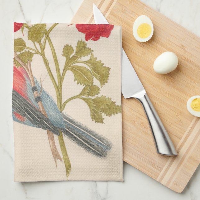 Par de pájaros con rosas, toallas de cocina de mar (Doblado Cuarto)