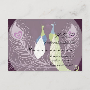 Par de pavo real Amo Pájaros Boda púrpura RSVP