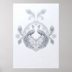 Par de pavo real de plata Póster ornamental de man