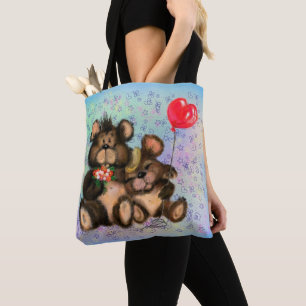 Par oso con bolsos de remolque de globo cardíaco