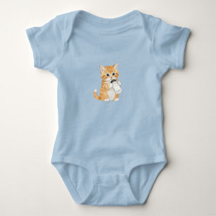 Para Bebé Body de color azul claro con gatito bebiendo leche