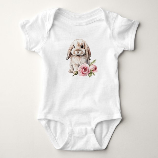 Para Bebé Body de conejito Pink Rose orejas caídas (Anverso)