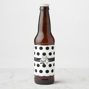 Para Botella De Cerveza Santa y su reno Etiqueta negra y blanca