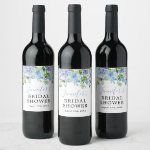 Para Botella De Vino Blue Hydrangea Floral Bridal Shower WEST Etiqueta