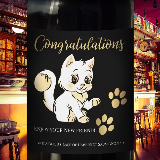 Para Botella De Vino Cute Kitten Nuevo Mascota Felicitaciones Etiqueta  (Subido por el creador)