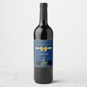Para Botella De Vino Elegante Etiqueta Azul Coquito