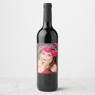 Para Botella De Vino FELICITACIONES Texto superpuesto morado Etiqueta d