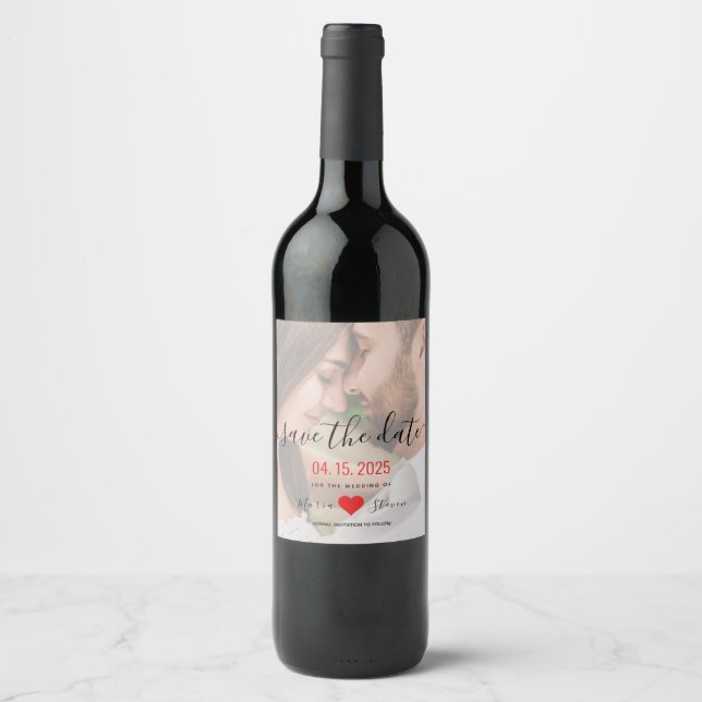 Para Botella De Vino Matrimonio fotográfico moderno Guardar la etiqueta (Anverso)