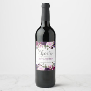 Para Botella De Vino Purple Lavender Floral Boho Boda bebida etiqueta