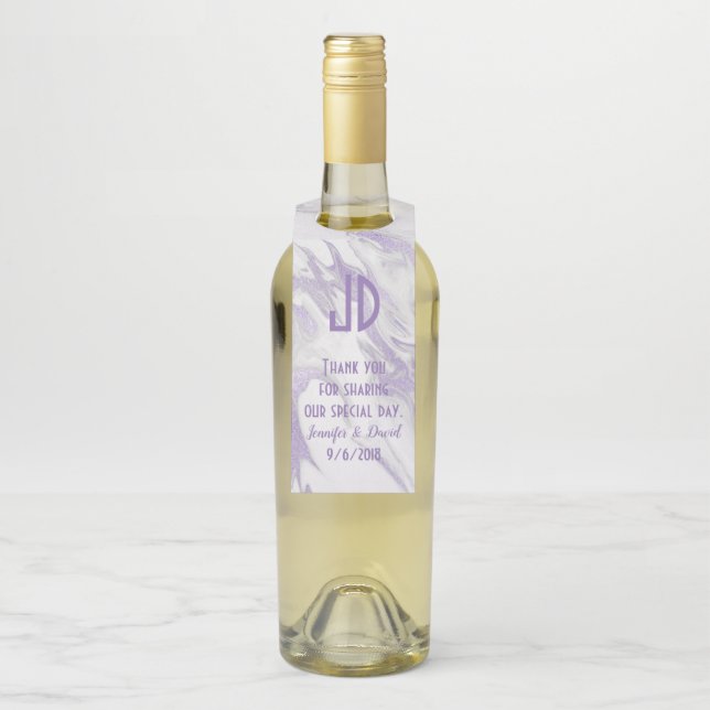Para Botellas Colgador de vino de boda con mármol púrpura y blan (En botella)