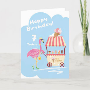 Para Chica 7 Tarjeta de Cumpleaños Cute Flamingo