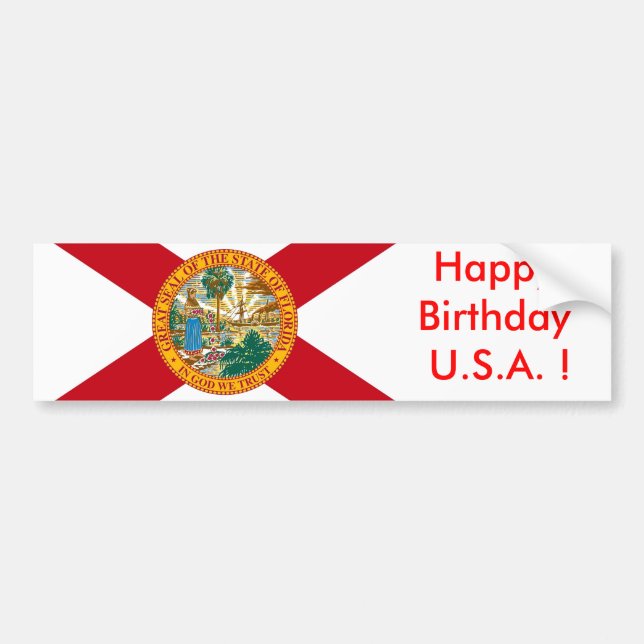 Para Coche Bandera pegatina de Florida, ¡Feliz cumpleaños EEU (Frente)