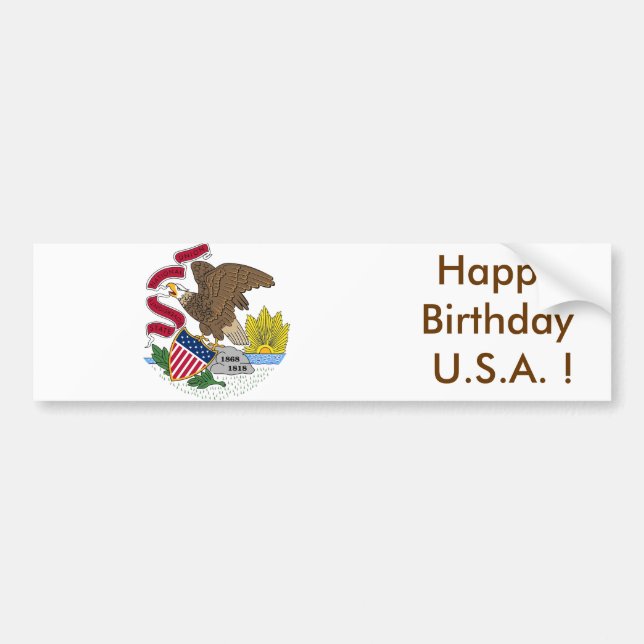 Para Coche Bandera pegatina de Illinois, ¡Feliz cumpleaños EE (Frente)